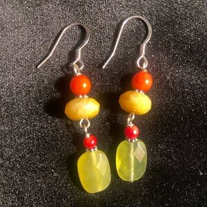 Orange, red, and yellow beaded earrings